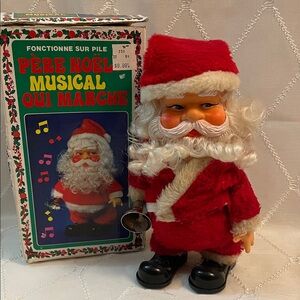 Vintage Musical Walking Santa Toy As-Is